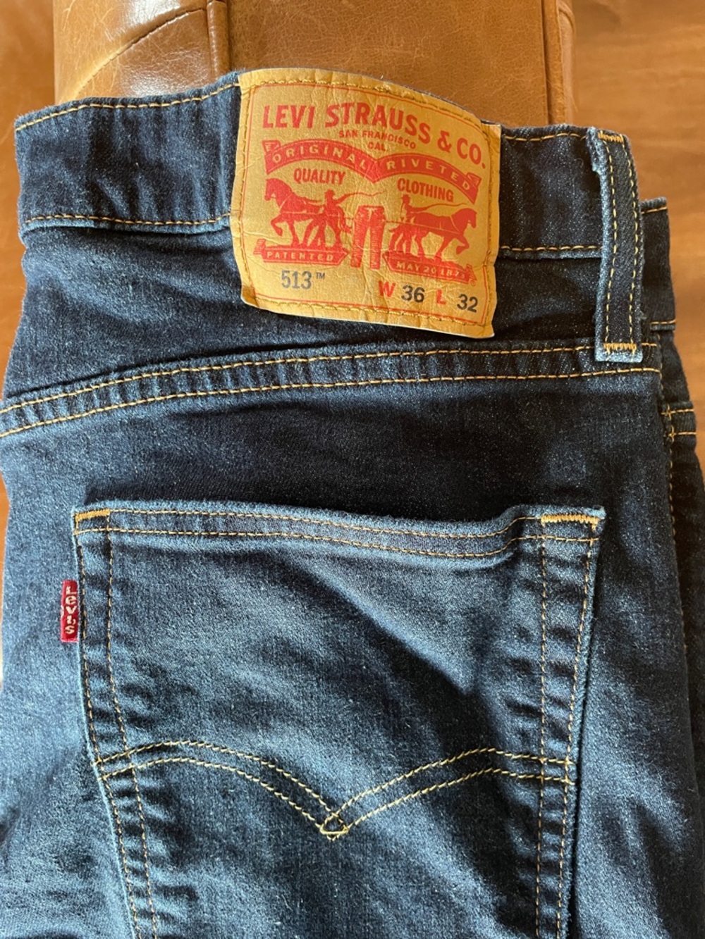 Levi's Men's Slim Straight Jeans - Dark Blue with Tan Patch